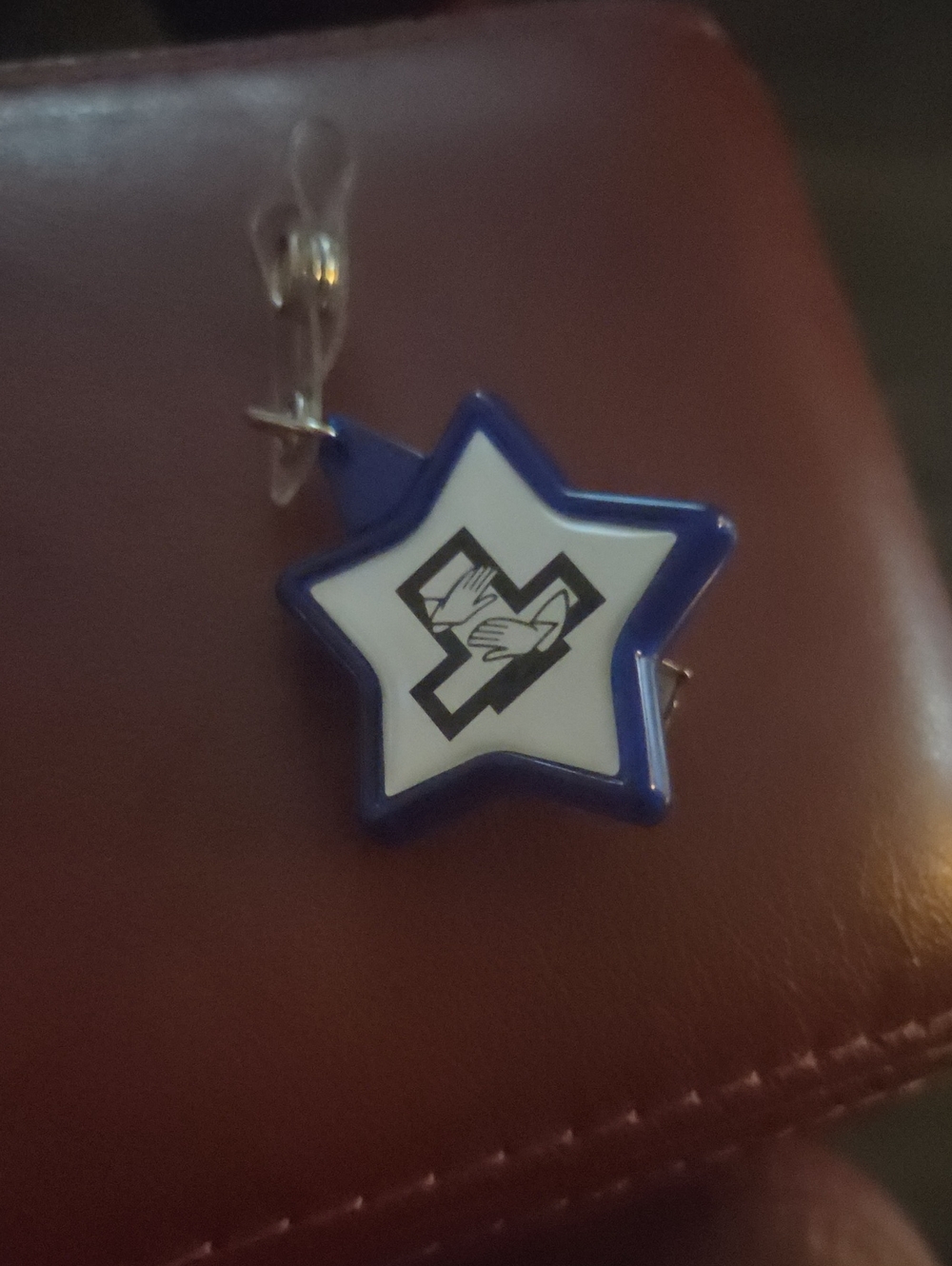 Blue Star Keychain Accessory with Sign Language Graphic